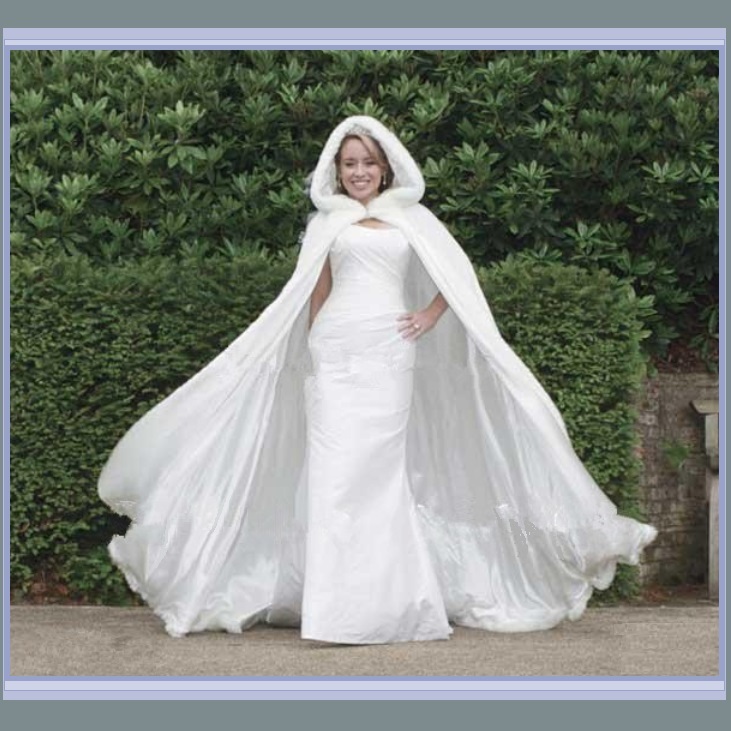 White Victorian Renaissance Floor Length Satin Fur Trimmed Hooded Cape Cloak