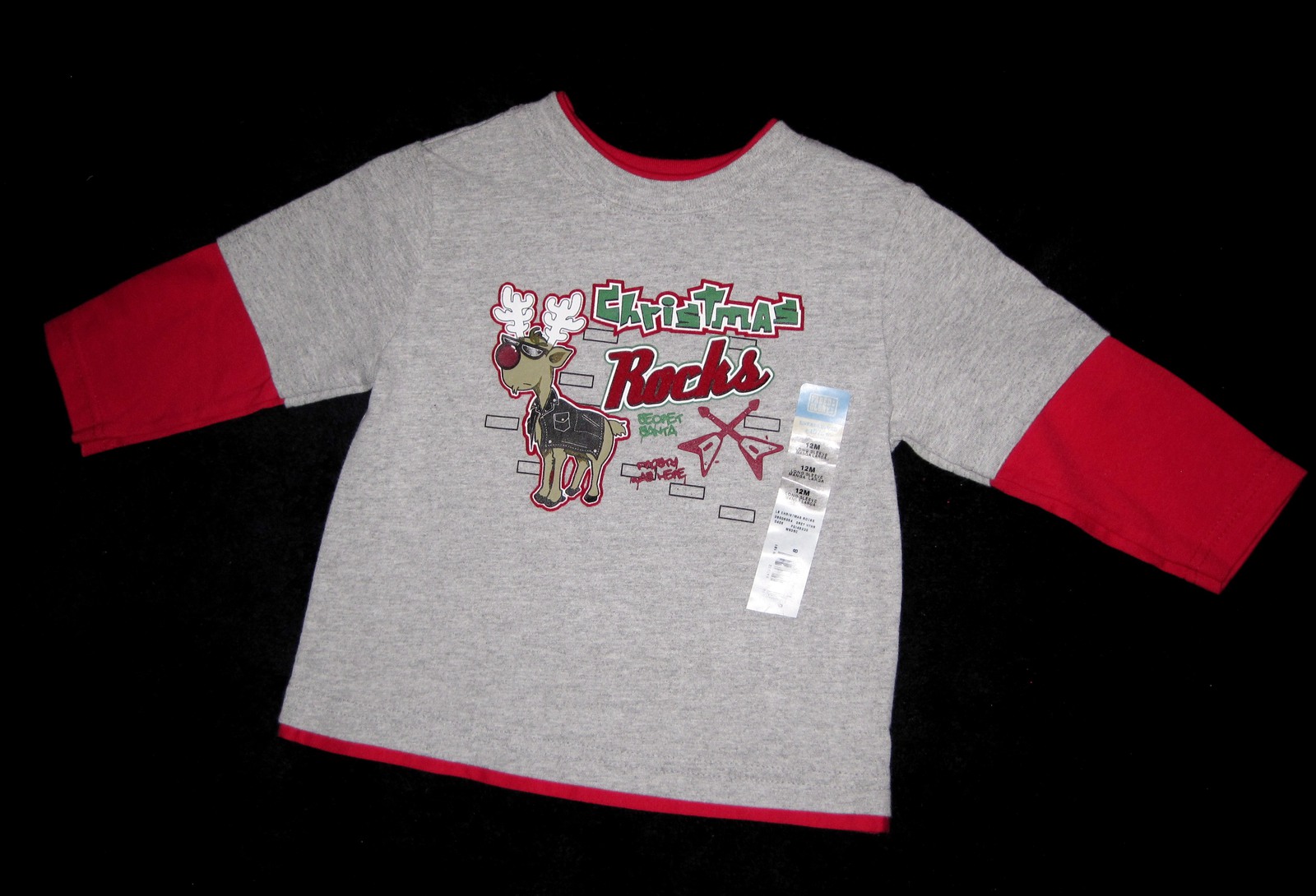 BOYS 12 MONTHS - Faded Glory Christmas Rocks Gray Red HOLIDAY LONG-SLEEVED SHIRT - $12.00