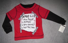 BOYS 12 MONTHS - Now &amp; Zen - Christmas Wish List Red &amp; Navy PULLOVER SHIRT - £9.43 GBP