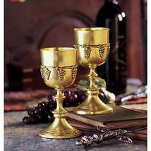 Harvest Of Grapes Solid Brass Gold Goblet Cup Set Of 2 - £127.89 GBP