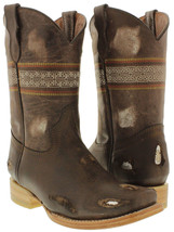 Kids Toddler Childrens Brown Cowboy Boots Work Biker Rodeo Western Square Toe - £41.75 GBP