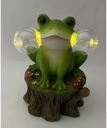 Frog Light Up Garden Decor Solar Outdoor Statue On Stump Mushrooms New 8... - $31.67