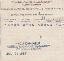 Vintage Pittsburgh Chartiers Youghiogheny Railroad Company Employee Pays... - $13.95