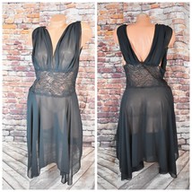 Victorias Secret Medium Sheer Mesh Lace Black Dressing Nightgown Full Sweep - £63.34 GBP