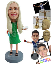 Personalized Bobblehead Woman wearing a nice dress ready to do some house cleani - £72.65 GBP