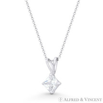 Solitaire 4mm Princess Cut CZ Crystal Rabbit-Ear 11mm Pendant in 14k White Gold - £30.08 GBP+