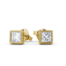 Princess Diamond Lab Grown Bezel Stud Earrings 14K Yellow Gold - $900.00