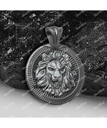 Lion Head Medallion Pendant 925 Sterling Silver For Mens 14Kt Black Gold... - £134.83 GBP