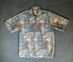 Pierre Cardin Mens Hawaiian Shirt Blue Oranges Short Sleeve Pocket 100% Cotton L - £14.36 GBP