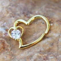 Gold Heart Cartilage Earring with Jeweled Heart - $23.99