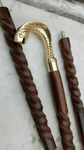 New solid spiral snake king cobra walking cane stick wooden brass handle - £23.96 GBP