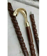 New solid spiral snake king cobra walking cane stick wooden brass handle - £23.58 GBP