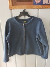 LL Bean Marled Blue Button Down Fleece Cardigan Sz L - £15.77 GBP