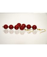 Red and gold dangle bead earrings - £7.06 GBP