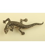Vintage Sterling Silver 925 Lizard Iguana Marcasite &amp; Ruby Eyes Stone Pi... - £58.39 GBP