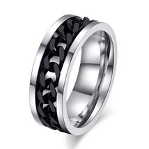 Vnox Spinner Black Chain Ring for Men Punk Titanium Steel Metal Finger Jewelry M - £7.40 GBP