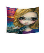 Faces of Faery #237 Glasses Girl and Sunset Turtles Tapestry - $40.61 CAD+