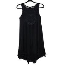 Altar'd State Semi Sheer Black Embroidered Mini Dress Layered Crochet La... - $7.99