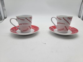 2 Create by Just Mugs Demitasse Coffee Cups/Saucers Red and White  Espresso - $14.95
