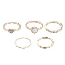 5pcs Fashion Accessories Rhinestone Gold Plated Bohemian Retro Heart Joint Ring  - £7.69 GBP