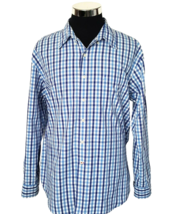 IZOD Dress Shirt Men&#39;s Size X-Large Blue White Checked Cotton Button Front LS - £11.76 GBP