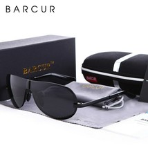 BARCUR Polarized Black Sunglasses Male Rimless Yellow Glasses Men Drivin... - £24.87 GBP