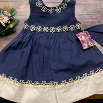 Blueberi Boulevard Toddler Daisy Floral Navy Blue Bow Dress Sz 18M Hair Scarf - £18.20 GBP