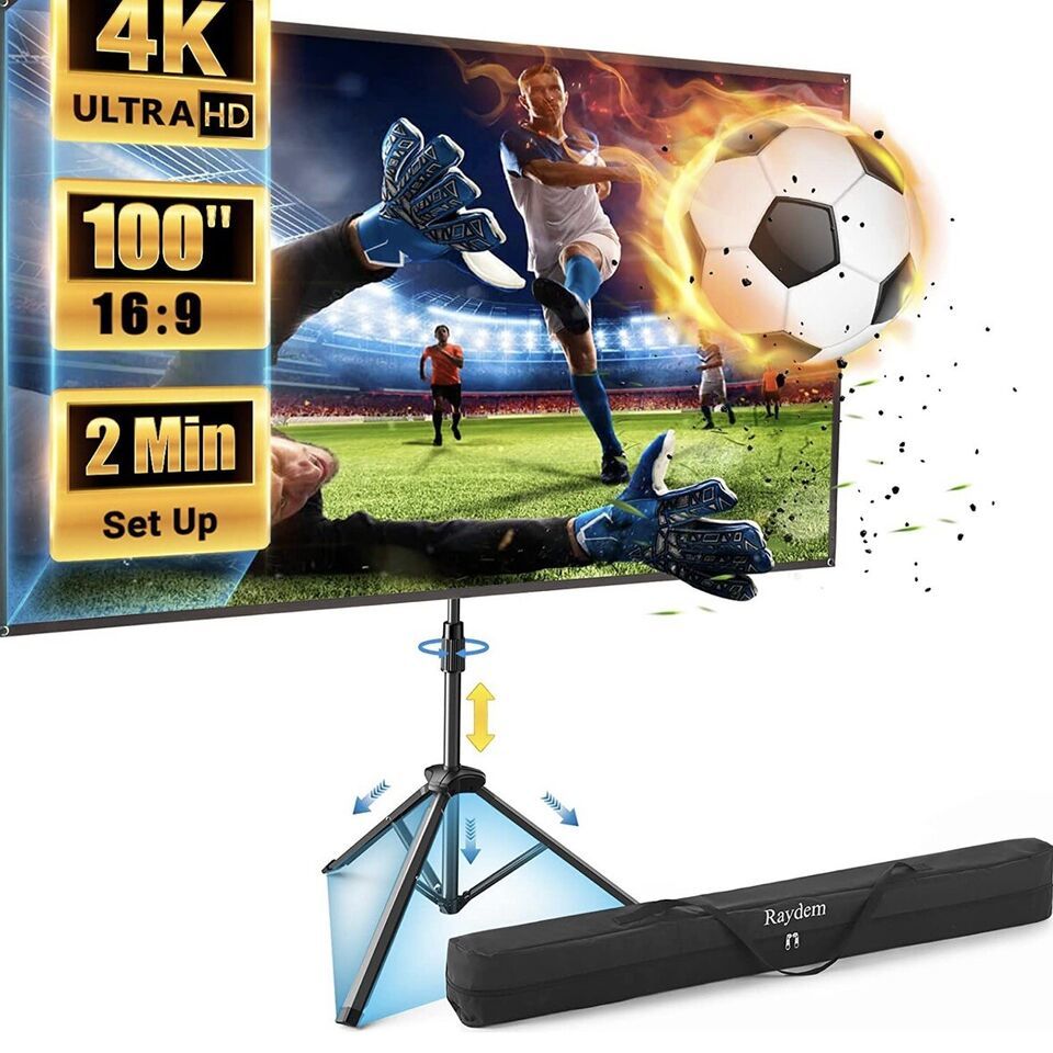 Raydem Portable Tripod Projector Screen with Stand 100inch Outdoor Indoo... - £21.98 GBP