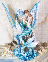 Ebros Large Nautical Blue Mermaid Feeding Leviathan Ocean Dragon Fairy Statue - £136.30 GBP