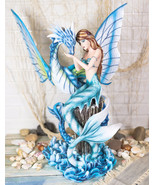 Ebros Large Nautical Blue Mermaid Feeding Leviathan Ocean Dragon Fairy S... - $169.99