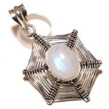 Rainbow Moonstone Oval Gemstone 925 Silver Overlay Handmade Oxidized Pendant - £9.56 GBP