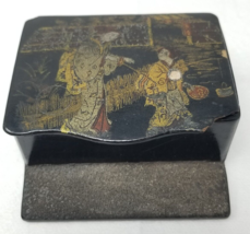 Chinese Paper Mache Match Box With Striker Imperfect Hand Painted Black Vintage - £19.00 GBP