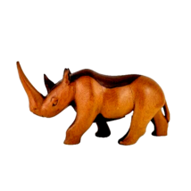 Rhinoceros Wooden Two Toned Hand Carved Figure - £14.19 GBP