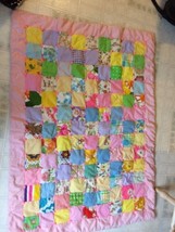 vintage baby, lap quilt age unknown hand tied 36 1/2 X 48 1/2 Pink borde... - $83.79