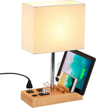 Modern Desk Lamp with Integrated USB Charging Ports, AC Outlets, Phone Stands, W - £36.28 GBP