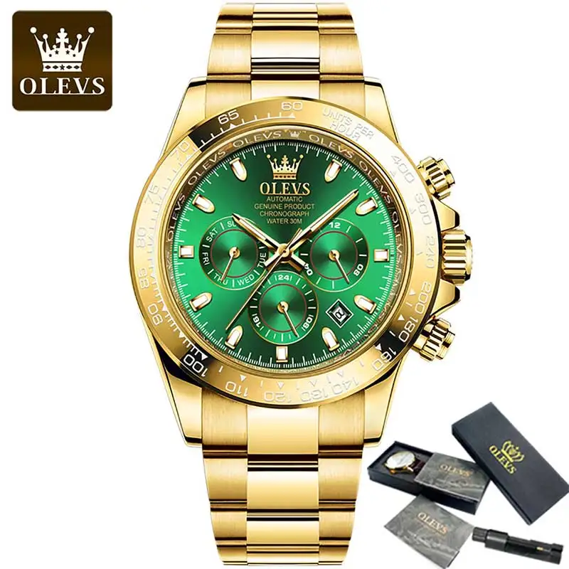 Gold Stainless Steel Watches for Men Automatic Chronograph - Gold Bezel ... - $123.95