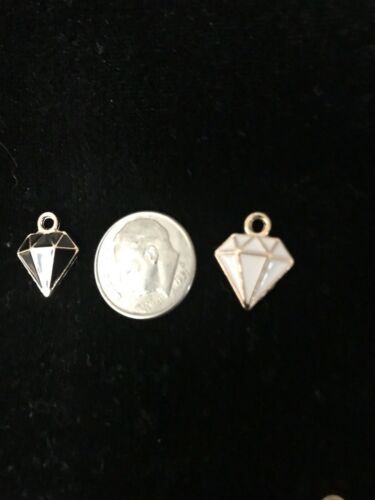 Black and white Diamond Design 2 Piece enamel Pendant charm Necklace Charm - $15.15