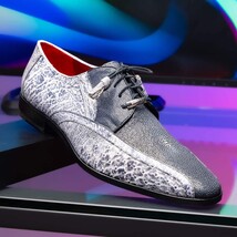 Lucca Stingray and Ostrich Dress Derby's Shoes Gray Newspaper image 8