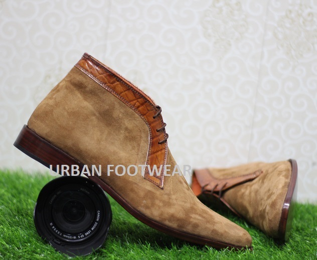 Mens New Formal Boots Handmade Camel Chukka Suede Leather Lace Up Fashion