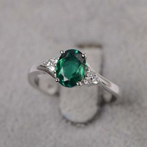 925 Sterling silver Oval Green emerald Handmade May Birthstone Ring Size 5.5 - £78.93 GBP