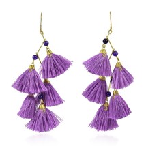 Zig Zag Chandelier Purple Tassels Amethyst and Brass Drop Earrings - £8.12 GBP