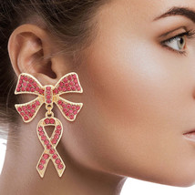 Double Pink Ribbon Gold Earrings - $39.49