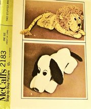 Rare, OOP 1969 McCall&#39;s Craft Pattern 2183. Stuffed Lion and Dog, Each About 18&quot; - £6.23 GBP