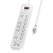 12 Outlets Power Strip Surge Protector, 2 Usb Ports Powerstrip, Electric... - £31.96 GBP