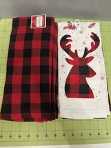 Holiday Time Red Buffalo Check Christmas Deer Head Kitchen Winter Dish Towel Set - $12.86