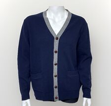 Orvis Lambswool Sweater Mens L Blue Gray Cardigan Elbow Patches Retro Gr... - $41.26