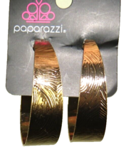 Paparazzi Gold Tone Textured Open Hoop Earrings - £8.64 GBP