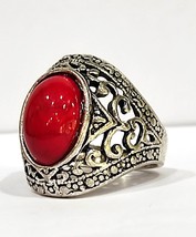 20Ct Simulé Ovale Pierre Rouge Vintage Fiançailles Bague 14k Wgold FN Si... - $12.60