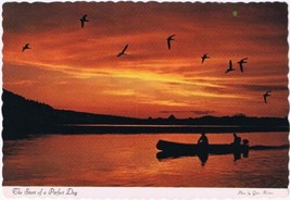 Postcard Golden Sunrise Canoe On Lake Birds Start Of A Perfect Day - $5.93