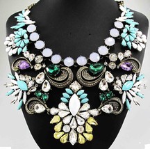 Multicolor Multi Crystal Rhinestone Burnish Gold Huge Chunky Statement Bib Colla - $60.99